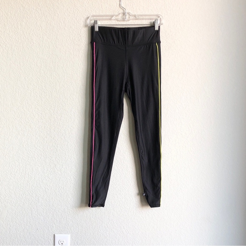 Terez Side Stripe High Rise Leggings Black Shine Mesh Panel Medium 2480